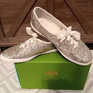 kate spade Silver Glitter Satin Ribbon Lace Sneakers